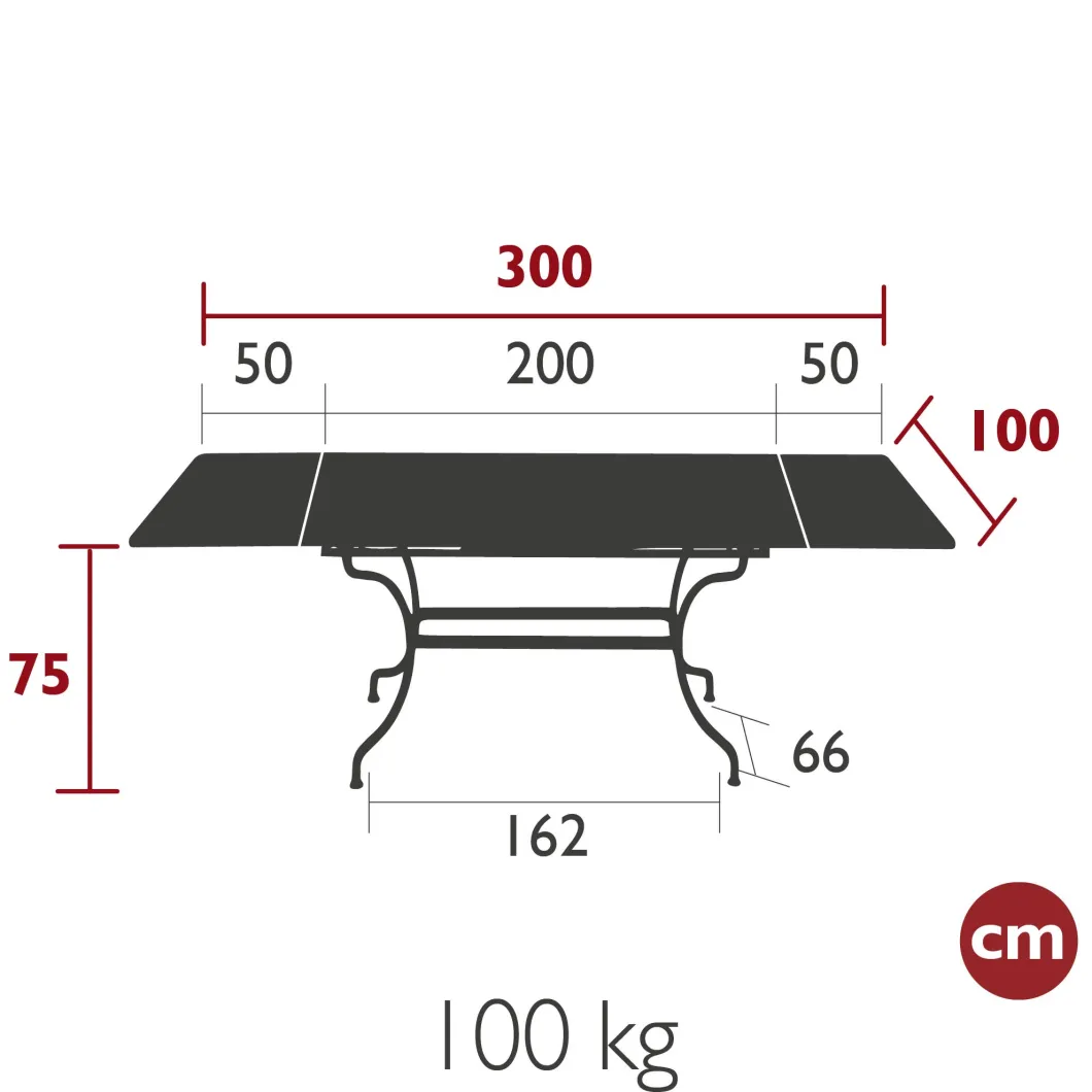 TABLE À ALLONGES 200/300 X 100 CM