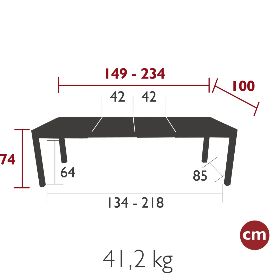 TABLE 2 ALLONGES 149/234 X 100 CM